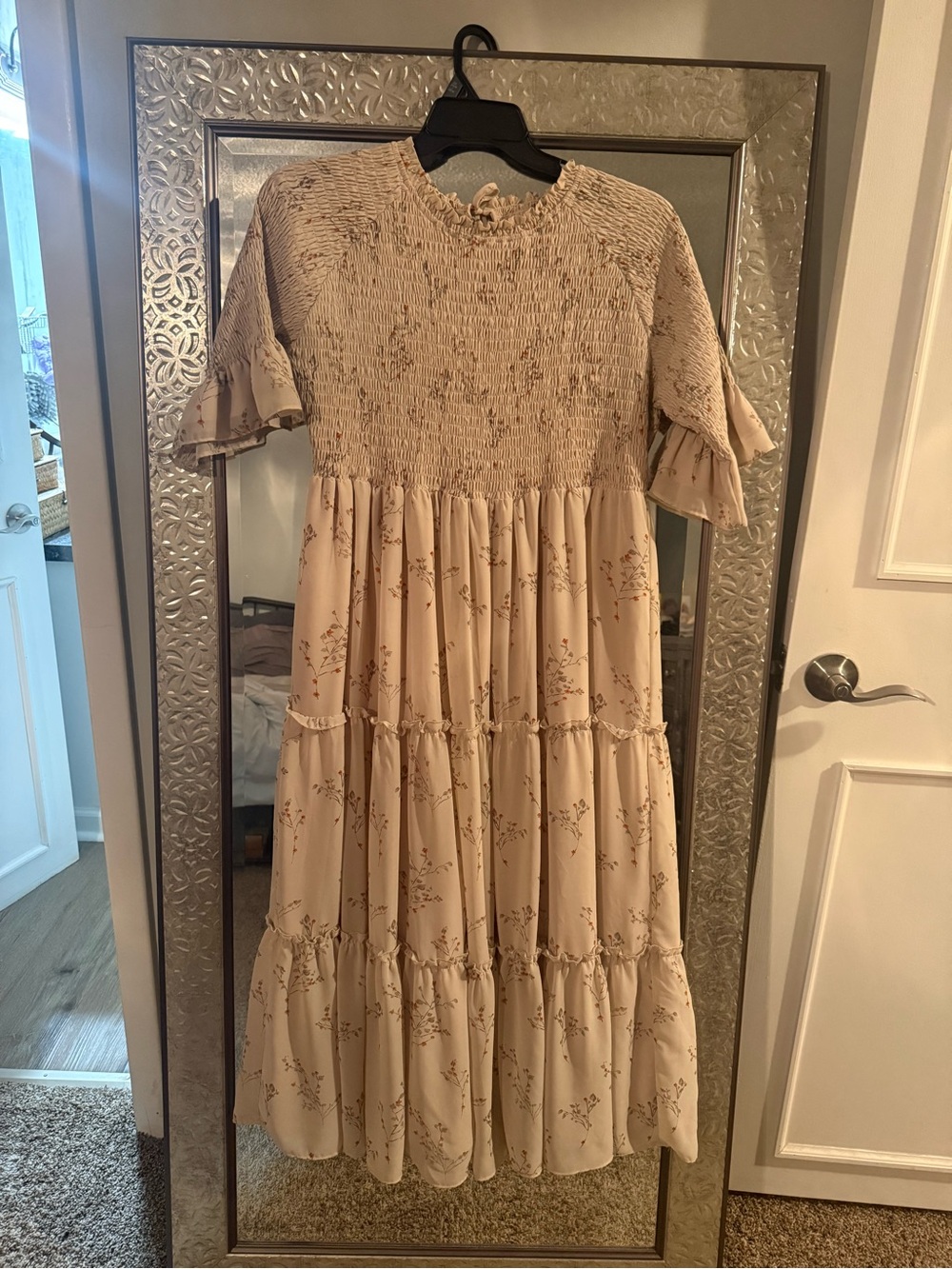 Smocked Tiered Floral Maxi Dress - Cream
